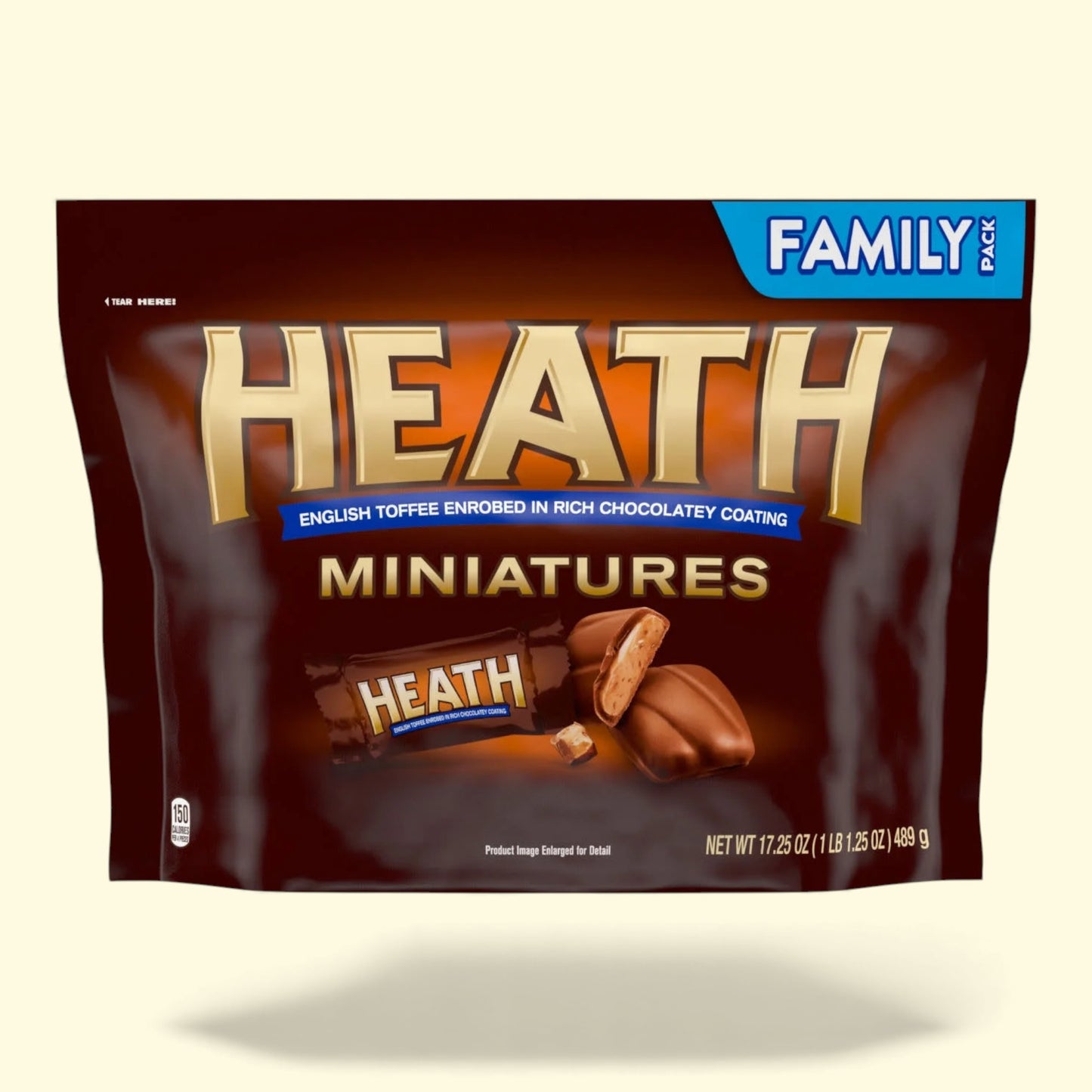 Heath Miniatures candy package on a beige background
