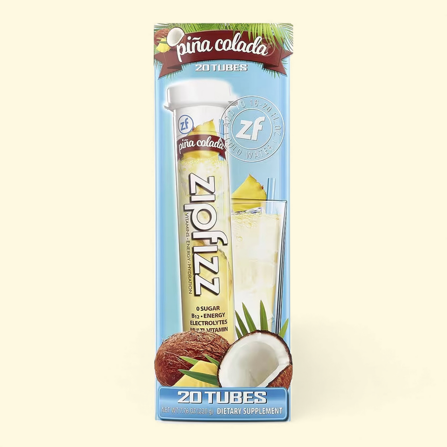 Zipfizz Energy Drink Mix, Pina Colada, 20 ct.