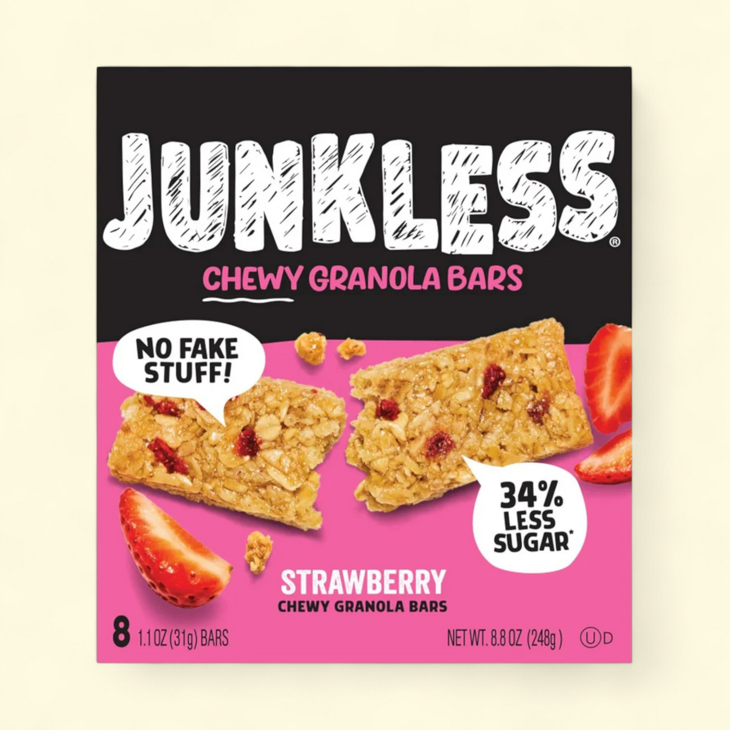 Junkless Granola Snack Bars, Strawberry, 1.1 oz, 8 Count