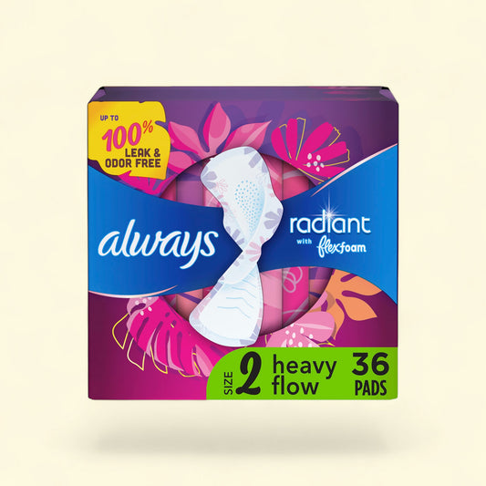 Always Radiant Feminine Pads with Wings, Size 2, 36 CT — authentic US product shipped worldwide by Treatspree