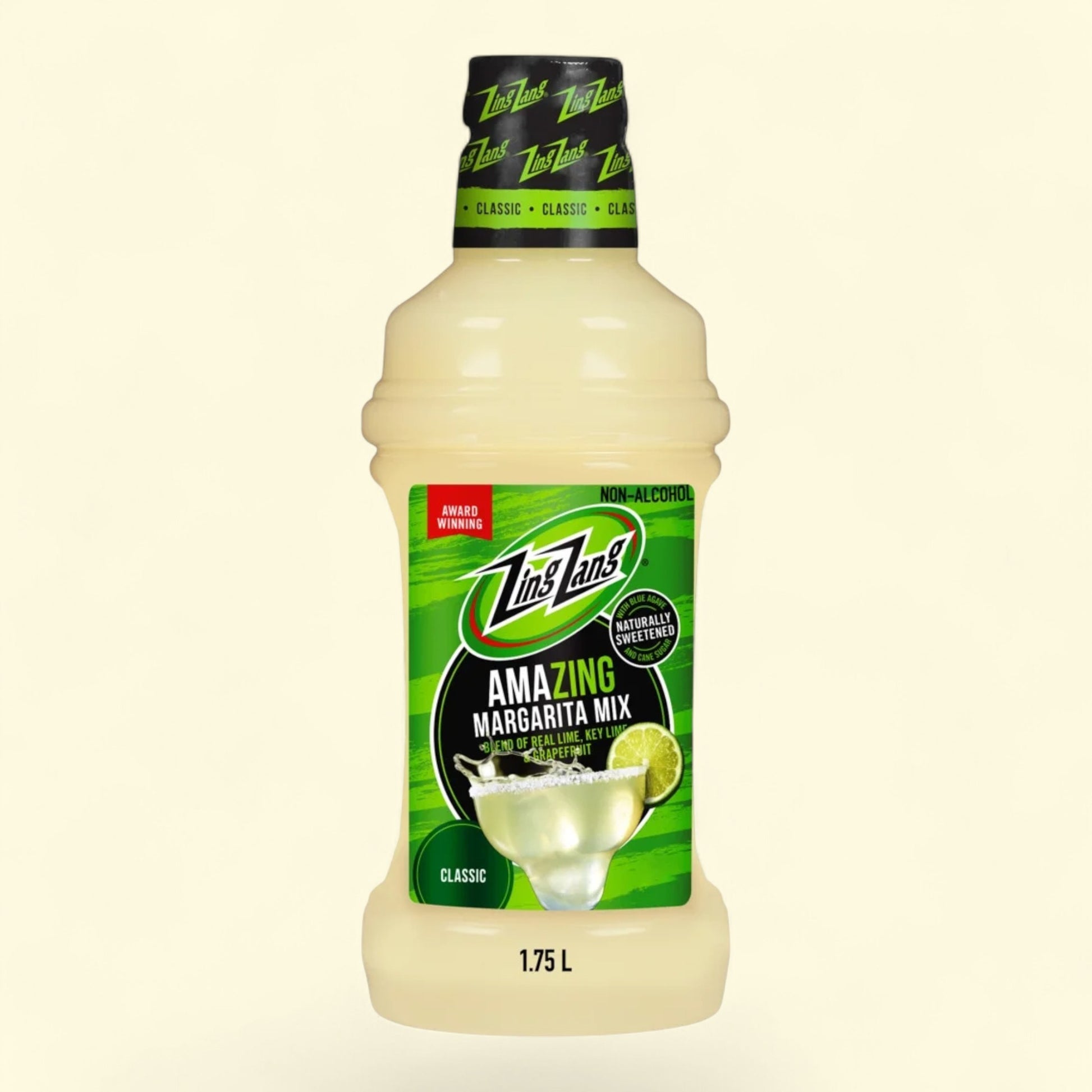 Bottle of Zingy Lane Amazing Margarita Mix on a white background