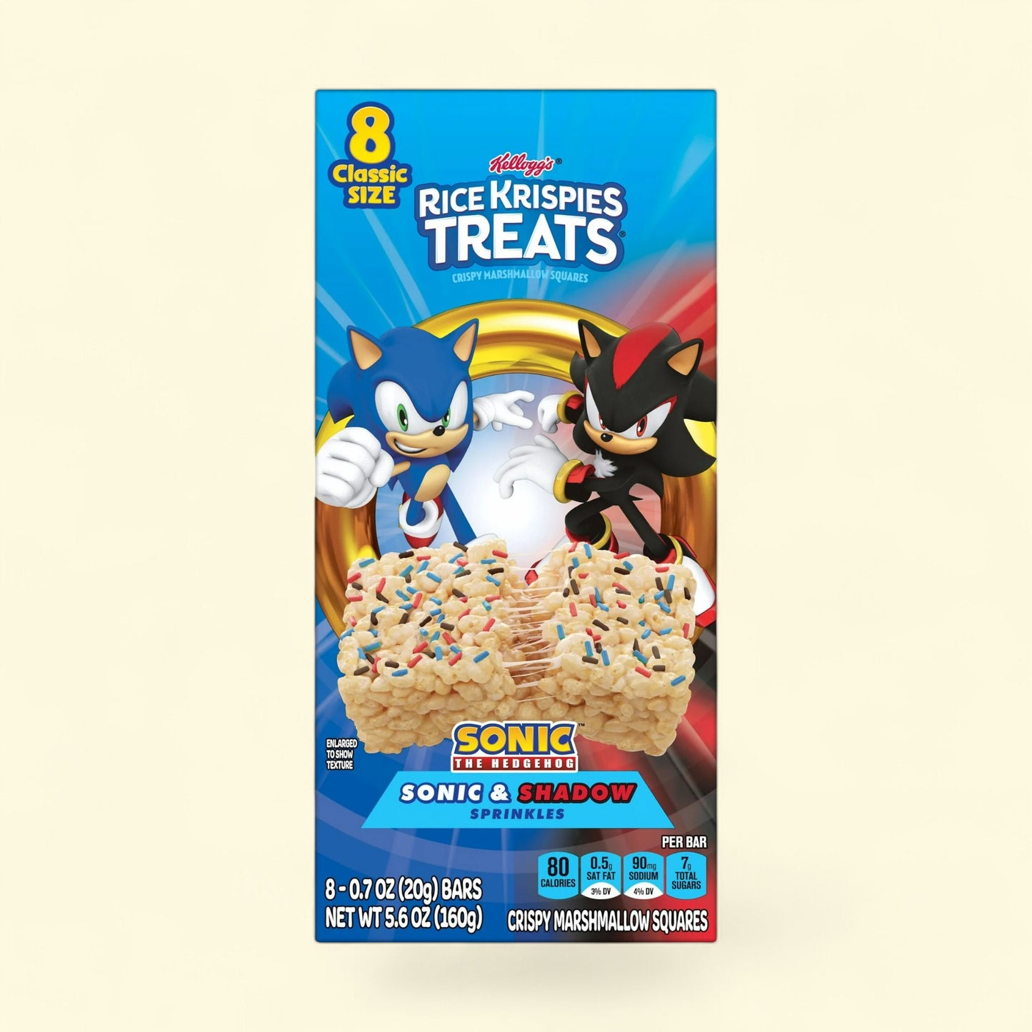 Kellogg's Rice Krispies Treats Sonic the Hedgehog and Shadow the Hedgehog on a beige background