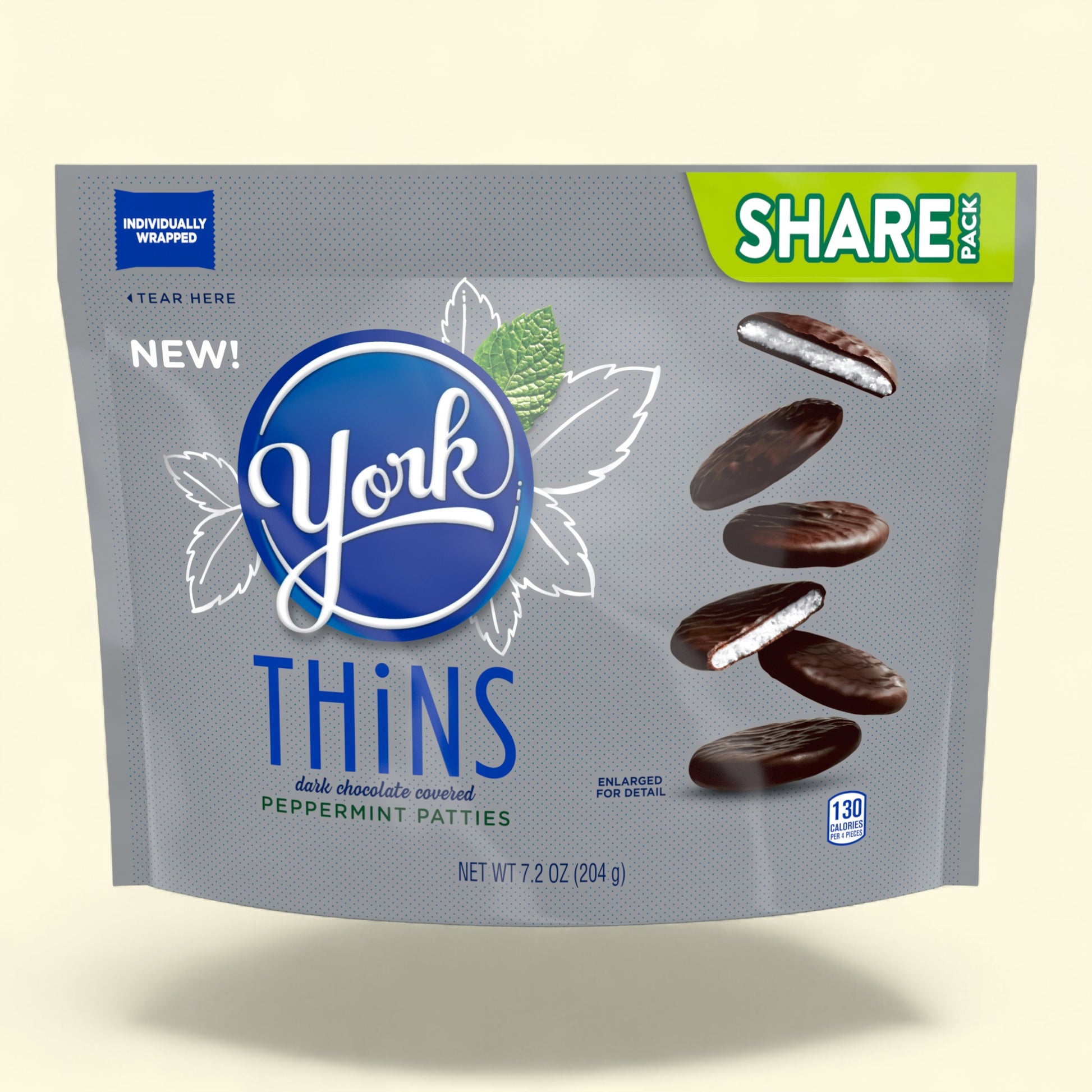 Packaging of York Thins dark chocolate covered peppermint patties
