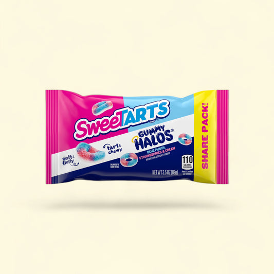 SweeTARTS Gummy Halos, bonbons, saveurs « Blue Punch » et « Fraises à la crème », 100 g