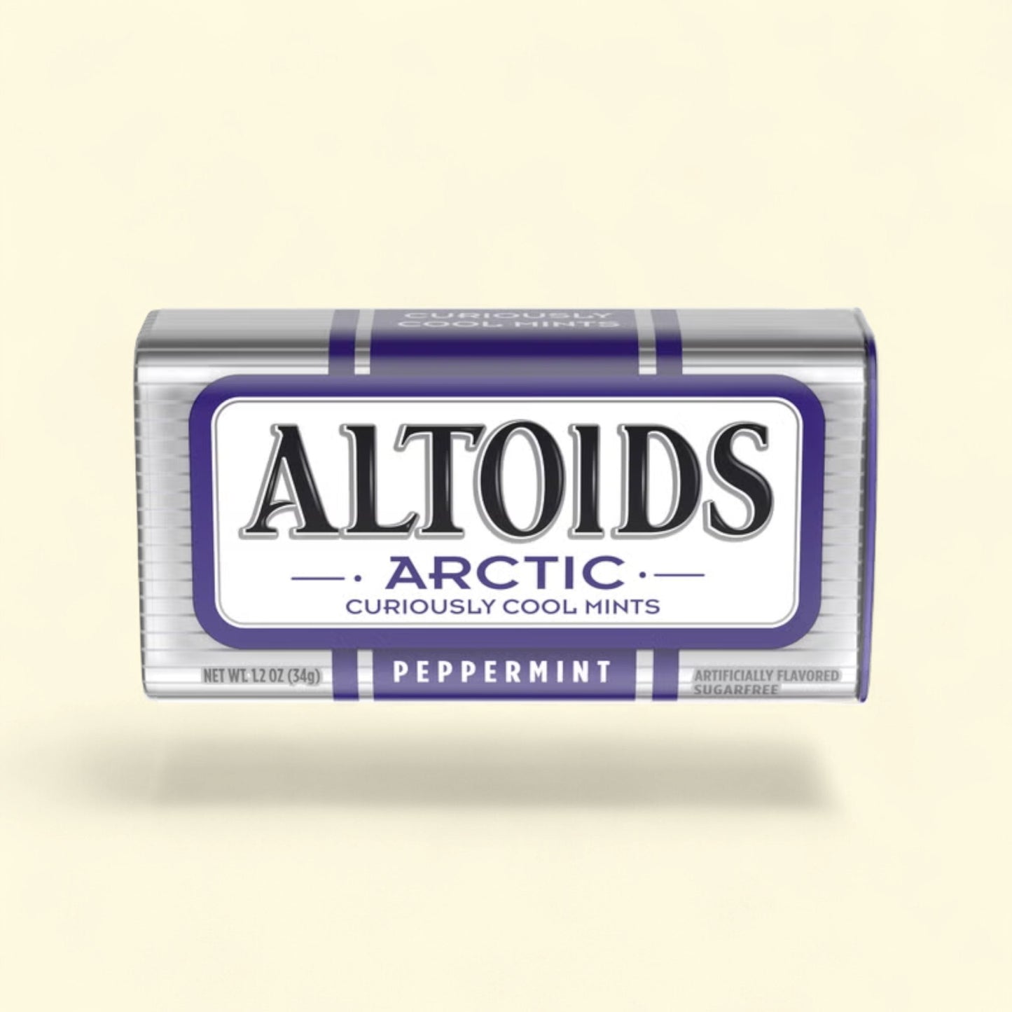 Treatspree Altoids Arctic Peppermint sugarfree mints in a 1.2oz tin with a purple and silver design.
