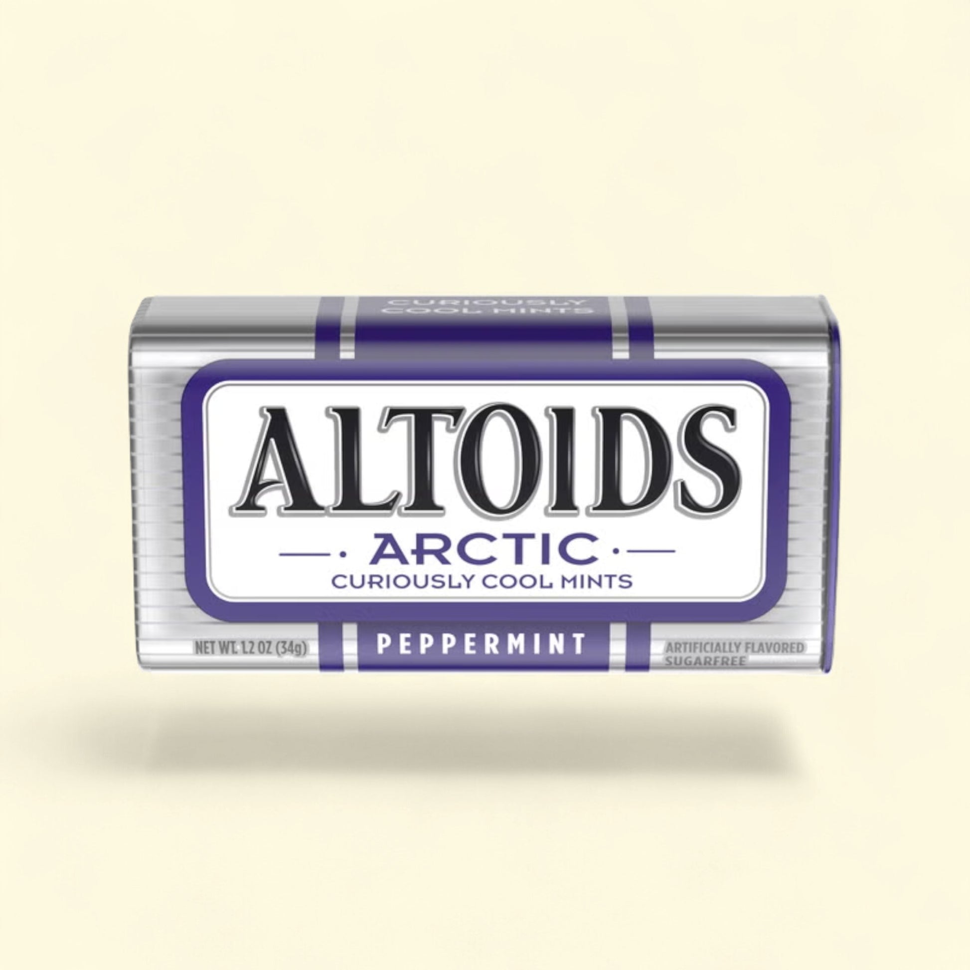 Treatspree Altoids Arctic Peppermint sugarfree mints in a 1.2oz tin with a purple and silver design.