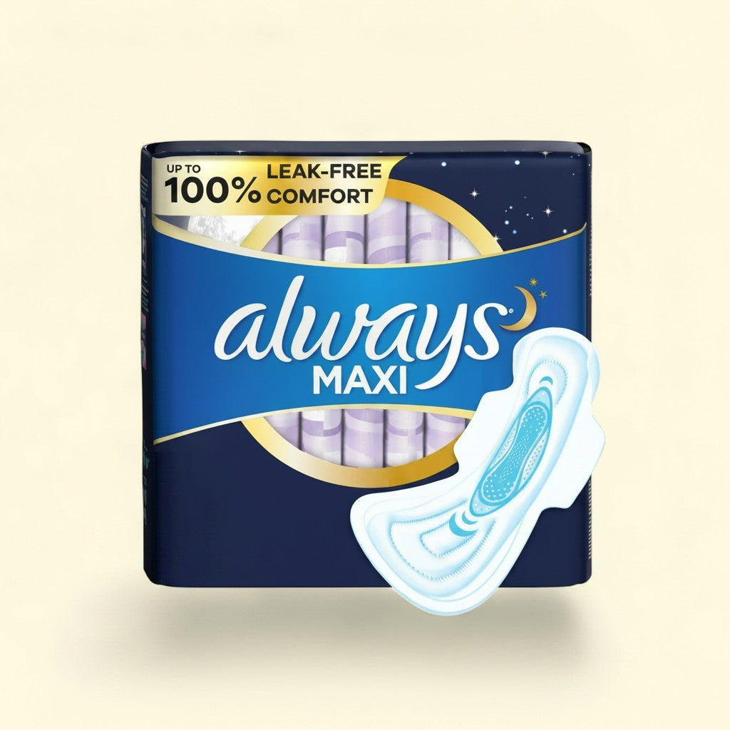 Treatspree Always Maxi Pads with Wings, Size 5, 36 count. Overnight absorbency pads with leak-free comfort and RapidDRY Technology.