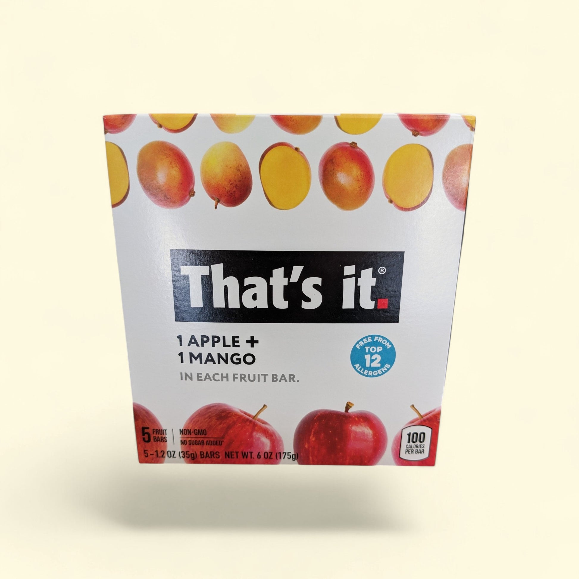 Treatspree That's it. Apples & Mangoes Fruit Bars, 5-pack. Made with 1 apple and 1 mango per bar. Vegan, gluten-free, no sugar added.