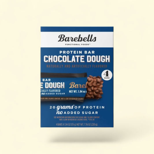 Treatspree Barebells Chocolate Dough protein bars, 4pk. Each bar has 20g protein and no added sugar.