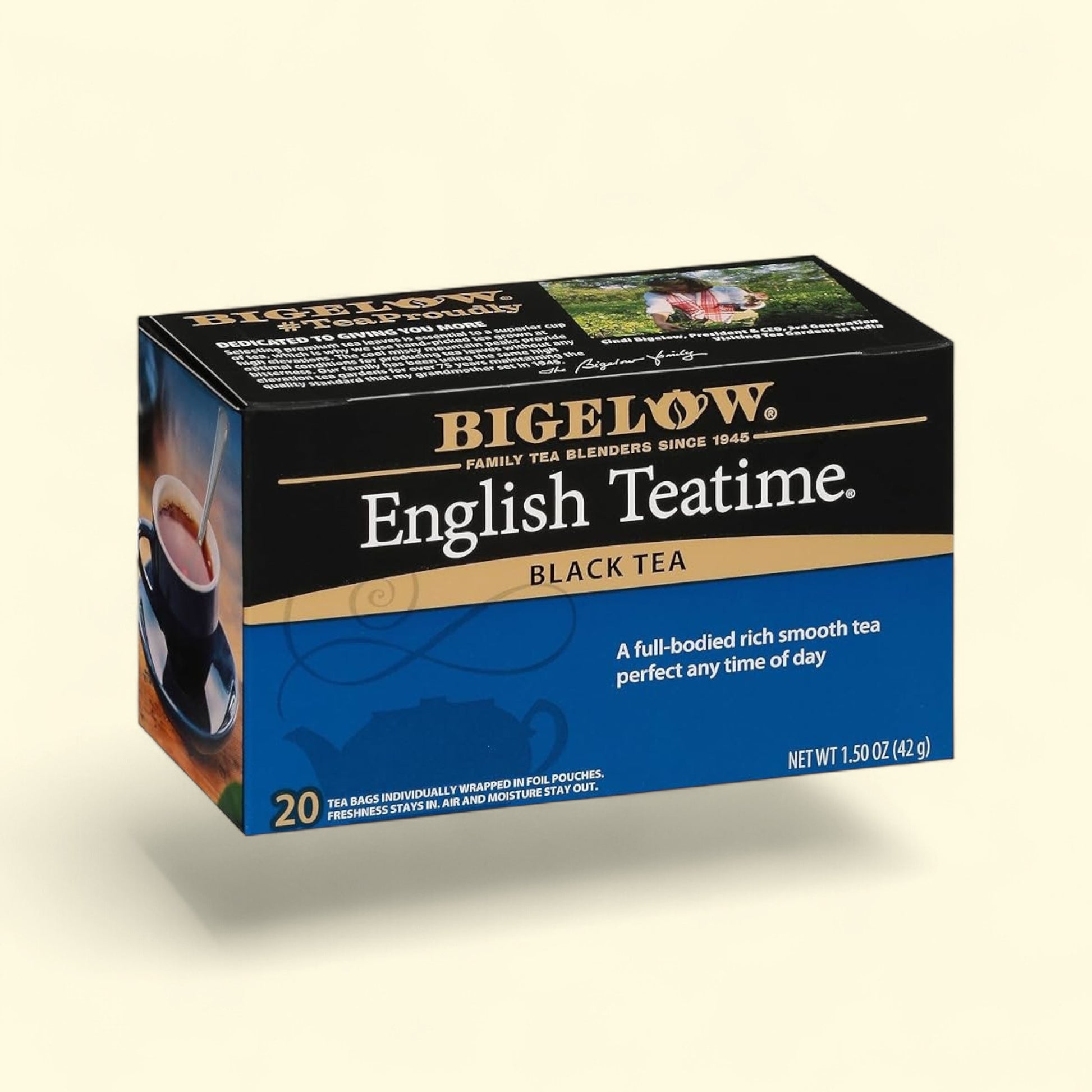 Treatspree Bigelow English Teatime Black Tea box with 20 individually wrapped tea bags. Full-bodied, smooth taste.
