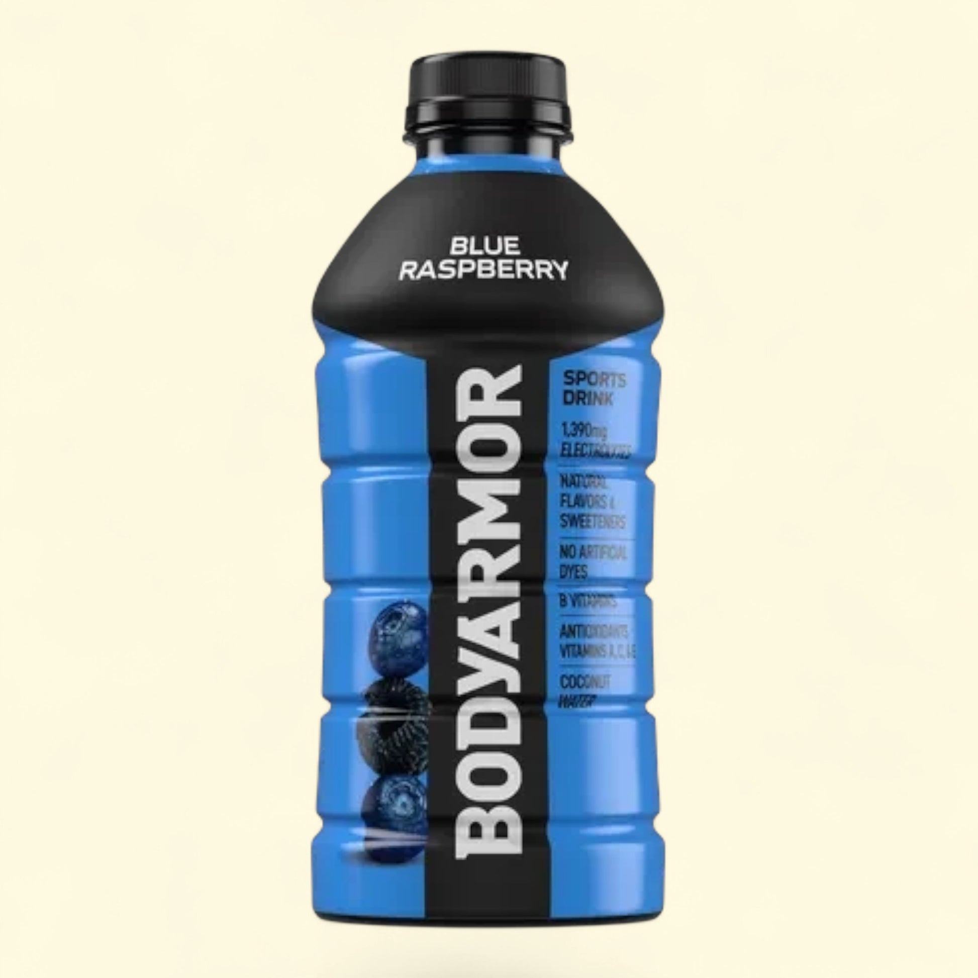 Treatspree BODYARMOR Blue Raspberry Sports Drink bottle with blue raspberry flavor and coconut water, 12 fl oz.
