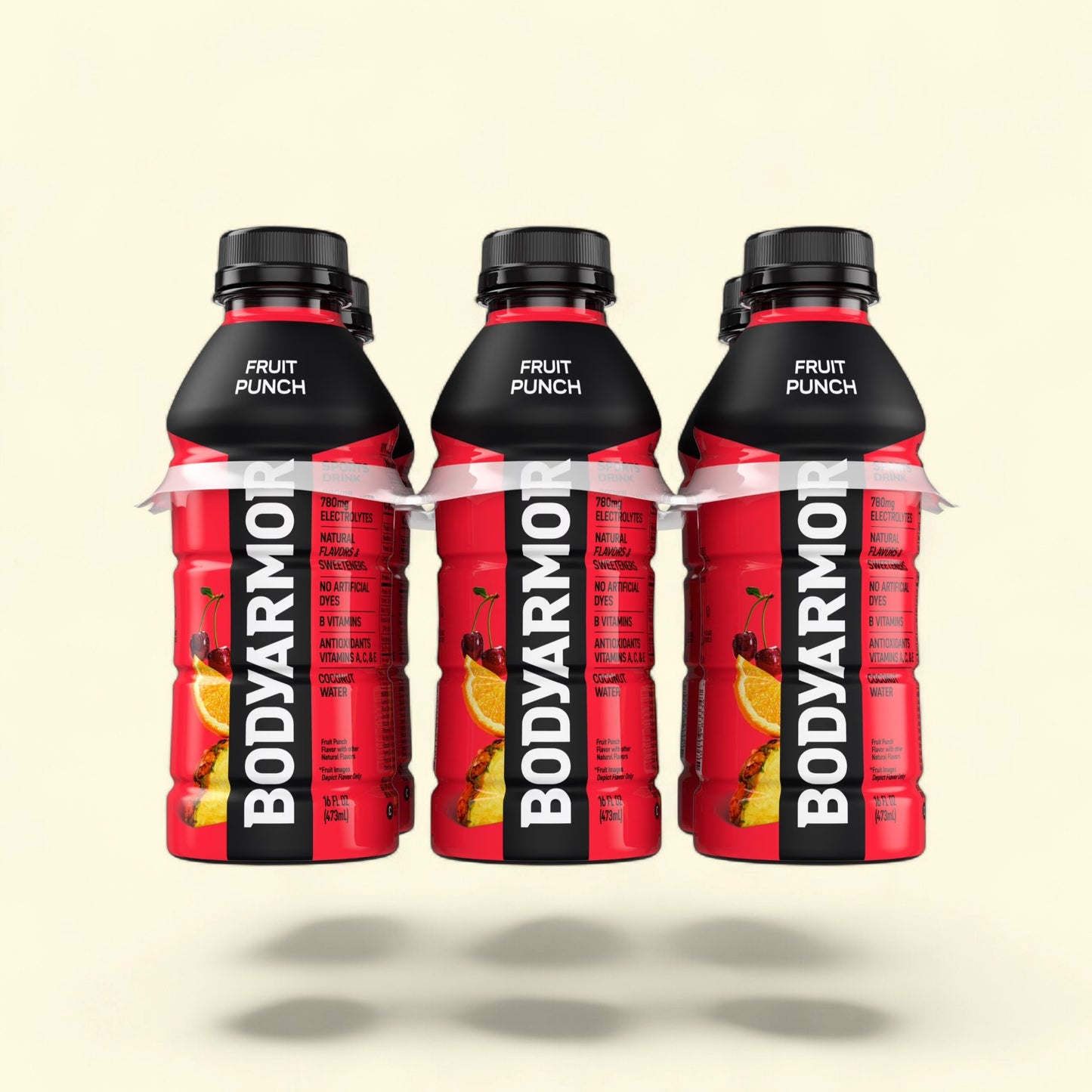 Treatspree BODYARMOR SuperDrink Fruit Punch 6-pack bottles with electrolytes, vitamins, and natural flavors.