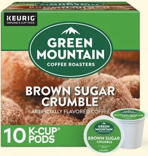 Treatspree Green Mountain Coffee Roasters Brown Sugar Crumble K-Cup Coffee Pods, 10 count. Light roast coffee with notes of brown sugar and cinnamon.