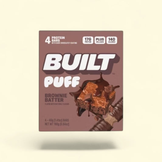 Treatspree Built Bar Brownie Batter Puff Snack Bars, 4 count, 17g protein, 140 calories, chocolatey coating
