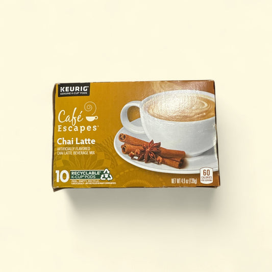 Treatspree Café Escapes Chai Latte K-Cup Coffee Pods, 10 count, artificially flavored chai latte beverage mix.