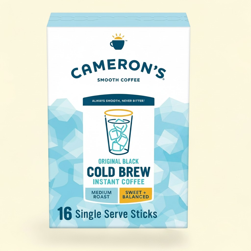 Treatspree Cameron's Coffee Original Black Cold Brew Instant Coffee, medium roast, sweet + balanced, 16 single-serve sticks.
