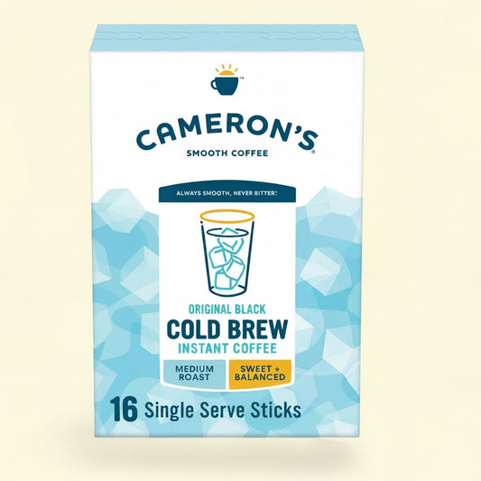 Treatspree Cameron's Coffee Original Black Cold Brew Instant Coffee, medium roast, sweet + balanced, 16 single-serve sticks.