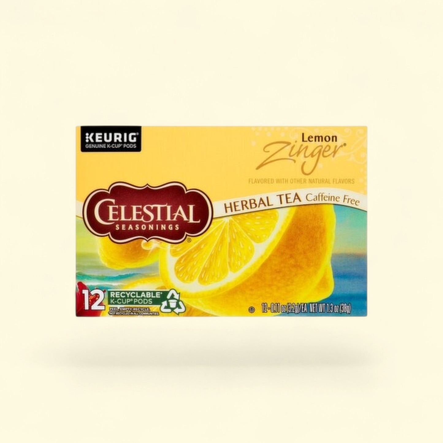 Treatspree Celestial Seasonings Lemon Zinger Herbal Tea K-Cup Pods, 12 count. Caffeine-free, non-GMO, and naturally flavored.