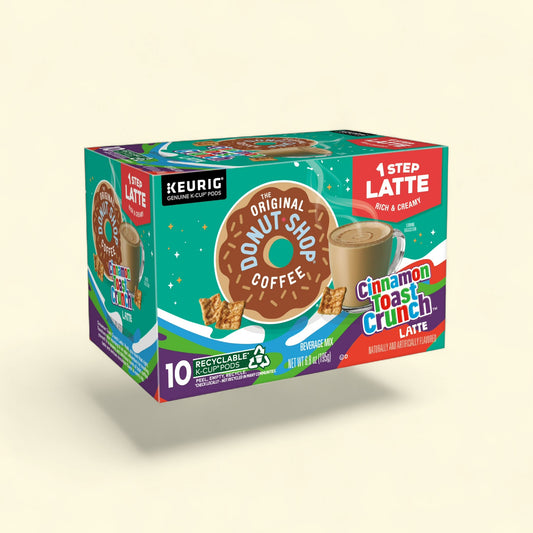 Treatspree The Original Donut Shop Cinnamon Toast Crunch Latte K-Cup Coffee Pods, 10 count box. Rich & creamy latte with cinnamon flavor.