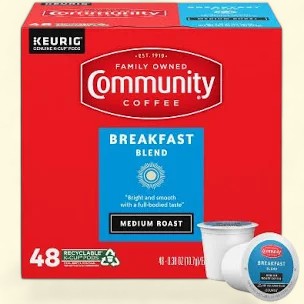 Treatspree Community Coffee Breakfast Blend Medium Roast K-Cup Coffee Pods, 48 count. Bright and smooth with a full-bodied taste.