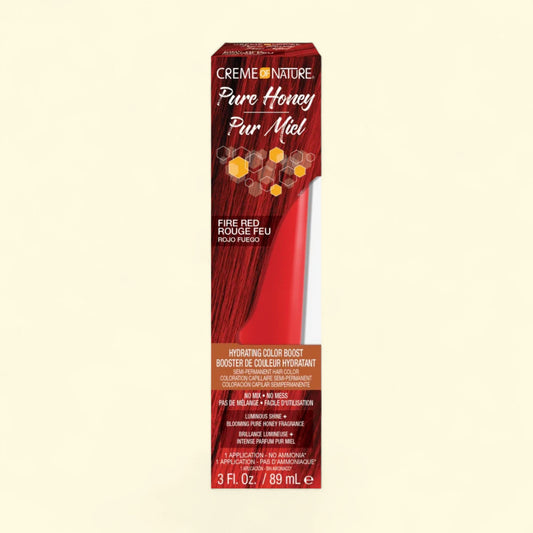 Treatspree Creme Of Nature Pure Honey Hydrating Color Boost in Fire Red. Ammonia-free semi-permanent hair color with honey for shine and hydration.