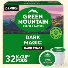 Treatspree Green Mountain Coffee Roasters Dark Magic Dark Roast K-Cup Coffee Pods, 32 count, 100% Arabica beans, bold flavor with notes of dried fruit and chocolate.