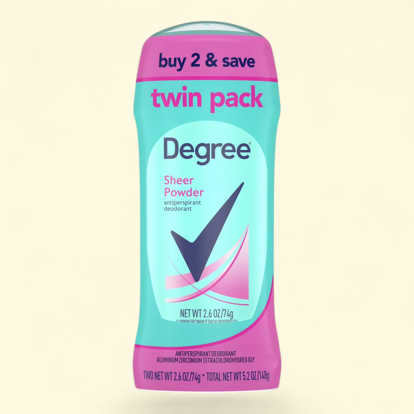 Treatspree Degree Women's Antiperspirant Deodorant Stick, Sheer Powder scent, twin pack, 2.6 oz.