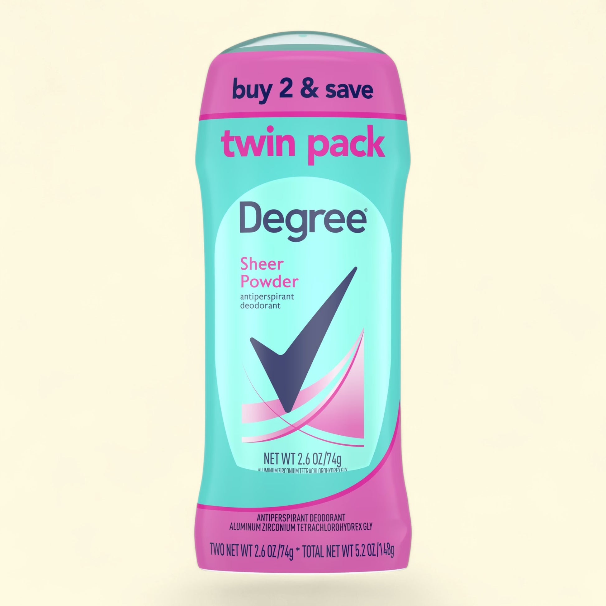 Treatspree Degree Women's Antiperspirant Deodorant Stick, Sheer Powder scent, twin pack, 2.6 oz.