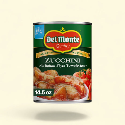 Del Monte Canned Zucchini with Italian Style Tomato Sauce, seasoned vegetables with sea salt, 14.5 oz can