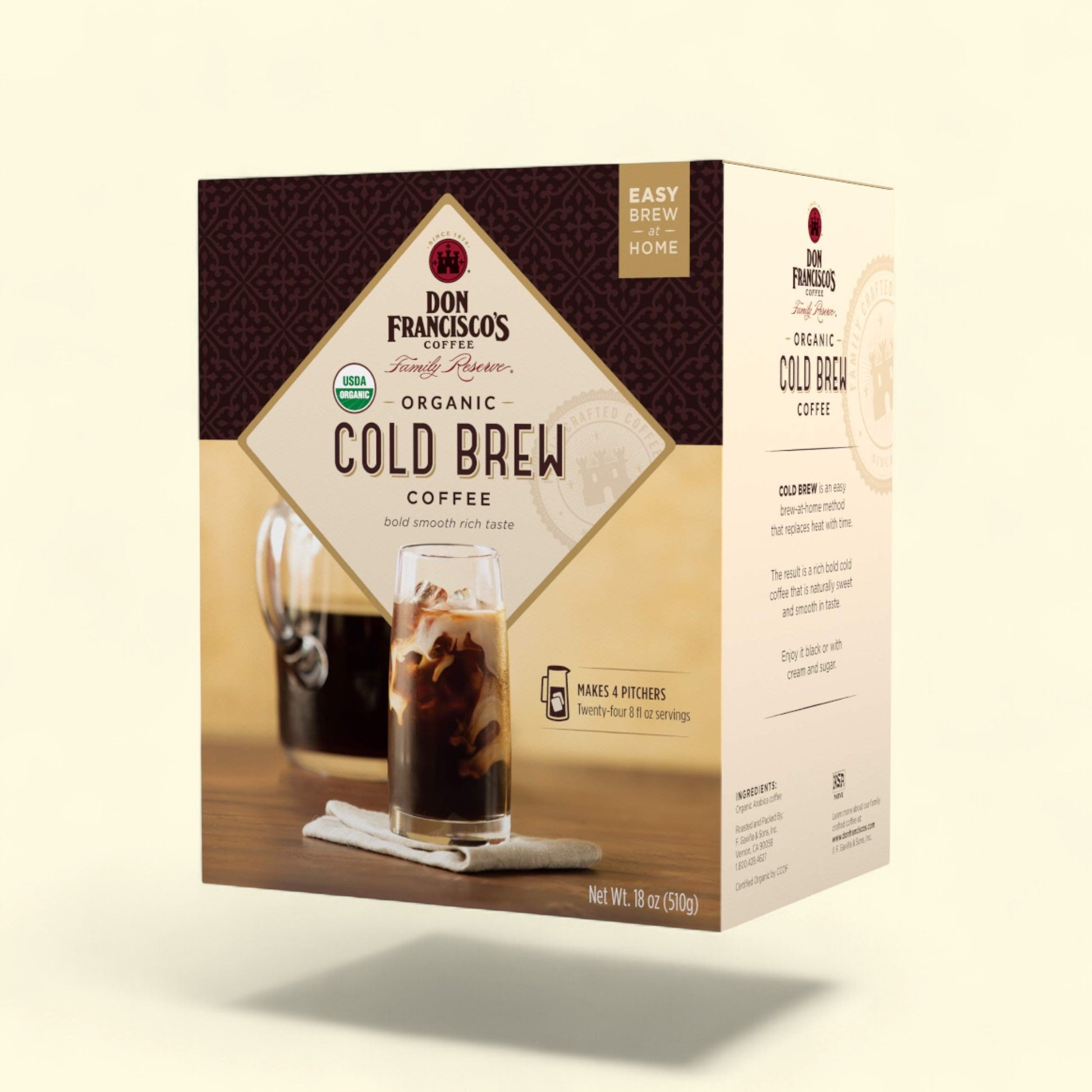 Treatspree Don Francisco's Organic Cold Brew Coffee Pitcher Packs, 8 count. USDA Organic Arabica coffee.