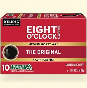Treatspree Eight O'Clock The Original medium roast K-Cup pods, 10 count, ground Arabica coffee.