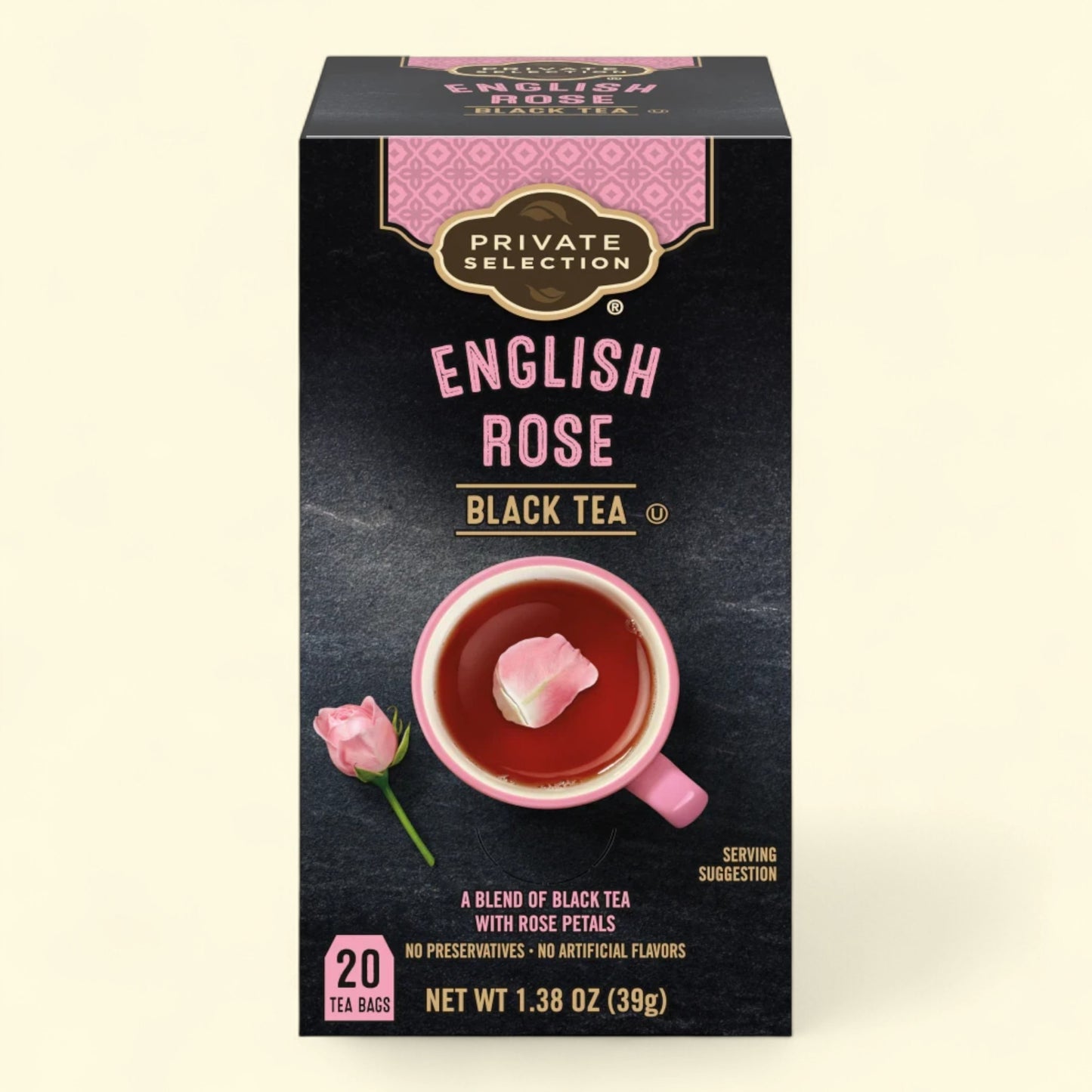Treatspree Private Selection English Rose Black Tea, 20 tea bags with rose petals, no preservatives or artificial flavors.