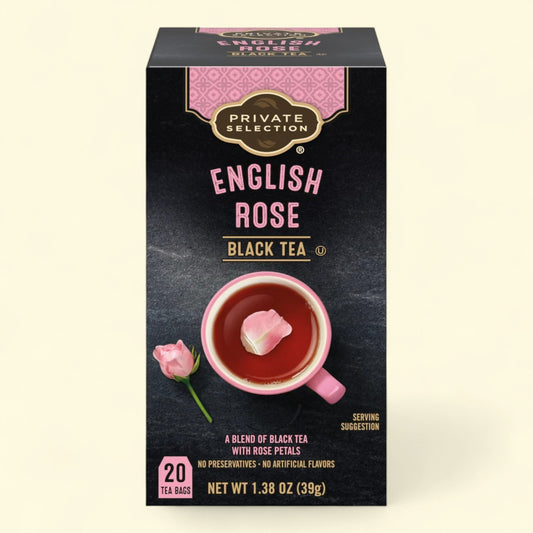 Treatspree Private Selection English Rose Black Tea, 20 tea bags with rose petals, no preservatives or artificial flavors.