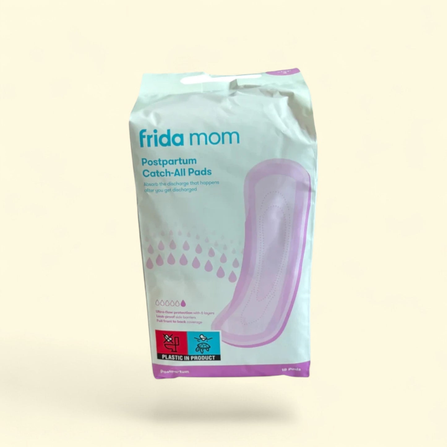 Treatspree Frida Mom Postpartum Catch-All Pads, 18 count, with 6-layer ultra-flow protection and leak-proof side walls.