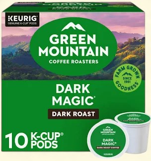 Treatspree Green Mountain Coffee Roasters Dark Magic Dark Roast, 10 K-Cup pods. Bold, rich coffee made with 100% Arabica beans.