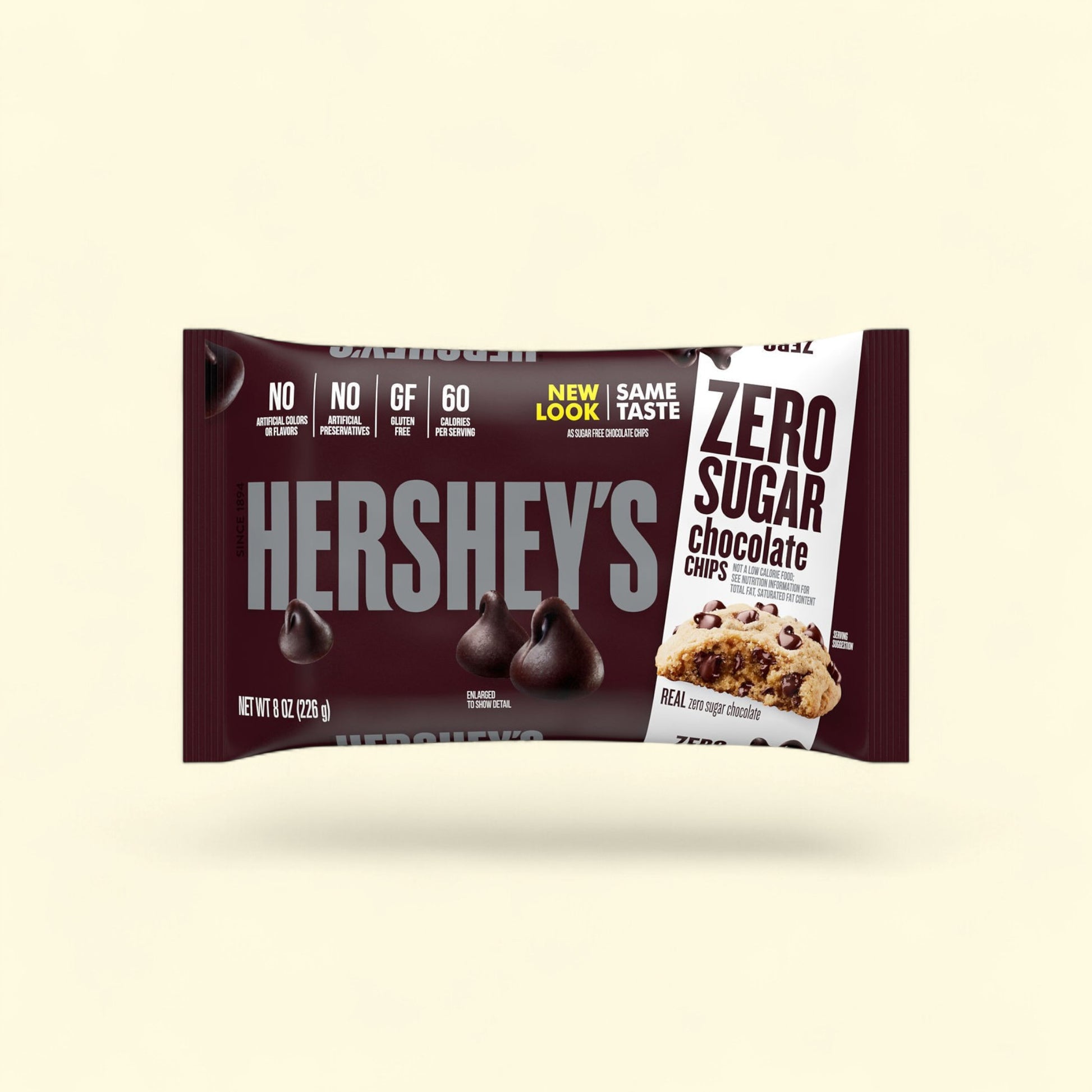 Treatspree Hershey's Zero Sugar Chocolate Baking Chips, 8 oz bag. Gluten-free, no artificial colors or preservatives.