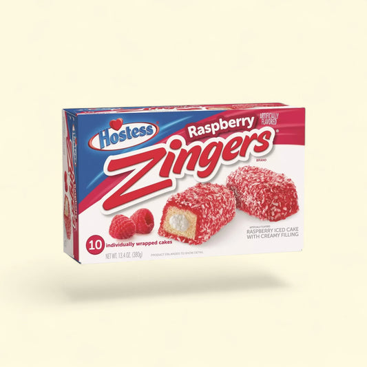 Treatspree Hostess Raspberry ZingerDingers: raspberry iced cakes with creamy filling and shredded coconut coating. 10 individually wrapped cakes.