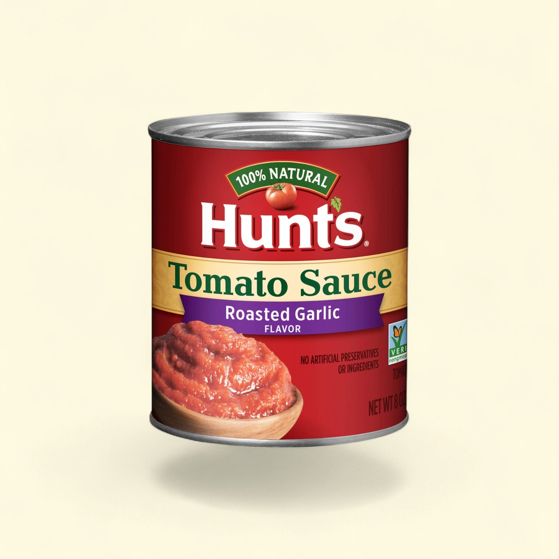 Treatspree Hunt's Tomato Sauce with Roasted Garlic, 8 oz can. 100% natural, non-GMO, no artificial preservatives.