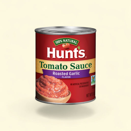 Treatspree Hunt's Tomato Sauce with Roasted Garlic, 8 oz can. 100% natural, non-GMO, no artificial preservatives.