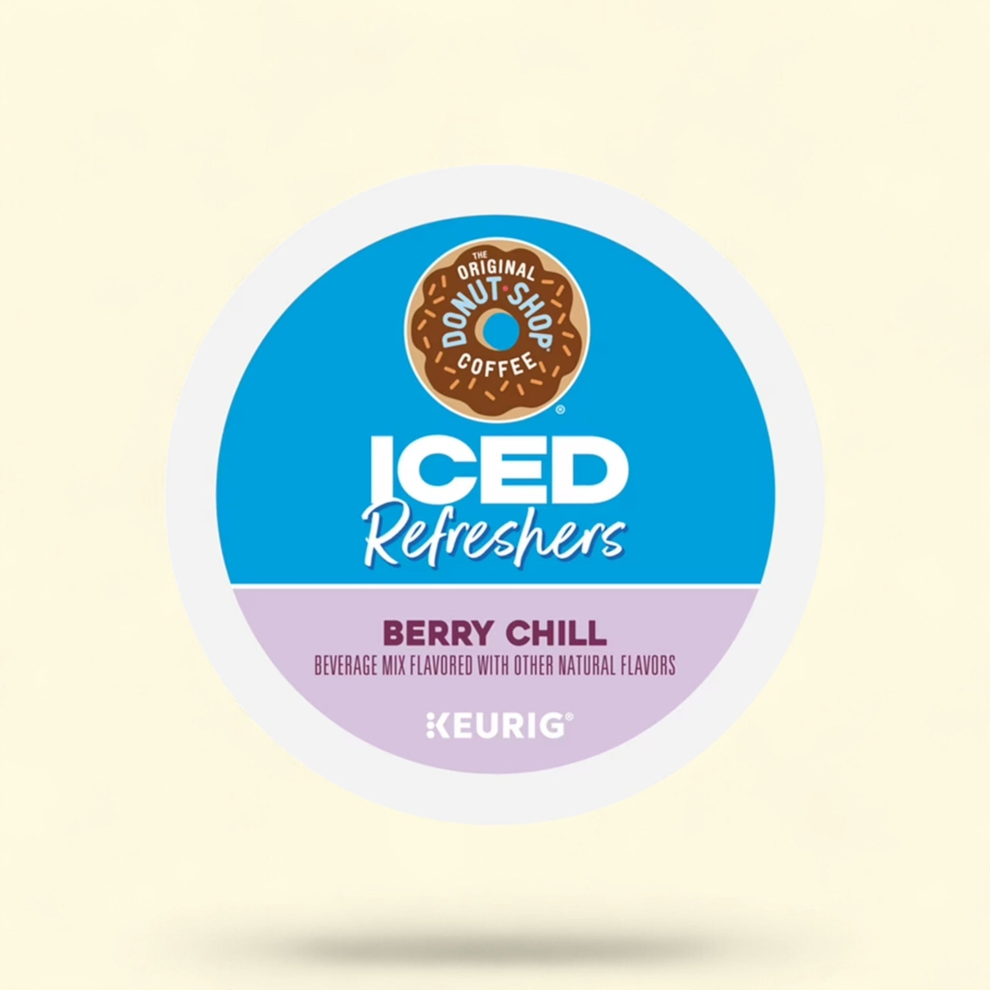 Treatspree The Original Donut Shop Berry Chill Iced Refreshers K-Cup Pods, 10 count. Beverage mix with natural raspberry and blueberry flavors.