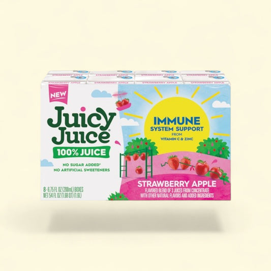 Treatspree Juicy Juice Immune System Support Strawberry Apple 100% Juice boxes, 8 x 6.75 oz. No sugar added.