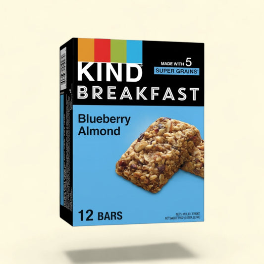 Treatspree Kind Breakfast Blueberry Almond bars made with 5 super grains, whole grains, real blueberries, and almonds.