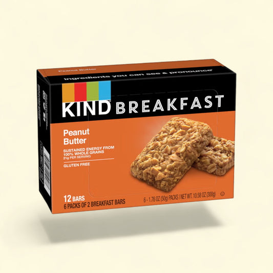 Treatspree KIND Breakfast Peanut Butter Bars, gluten-free, made with 5 super grains, 12 bars in 6 packs.