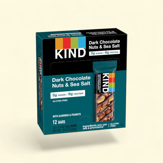 Treatspree KIND Dark Chocolate Nuts & Sea Salt bars, gluten-free, with almonds and peanuts, 12 count box.