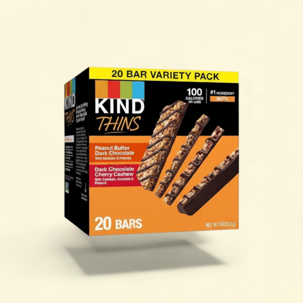 Treatspree KIND Thins Bars Variety Pack with Peanut Butter Dark Chocolate and Dark Chocolate Cherry Cashew flavors. 20 bars.