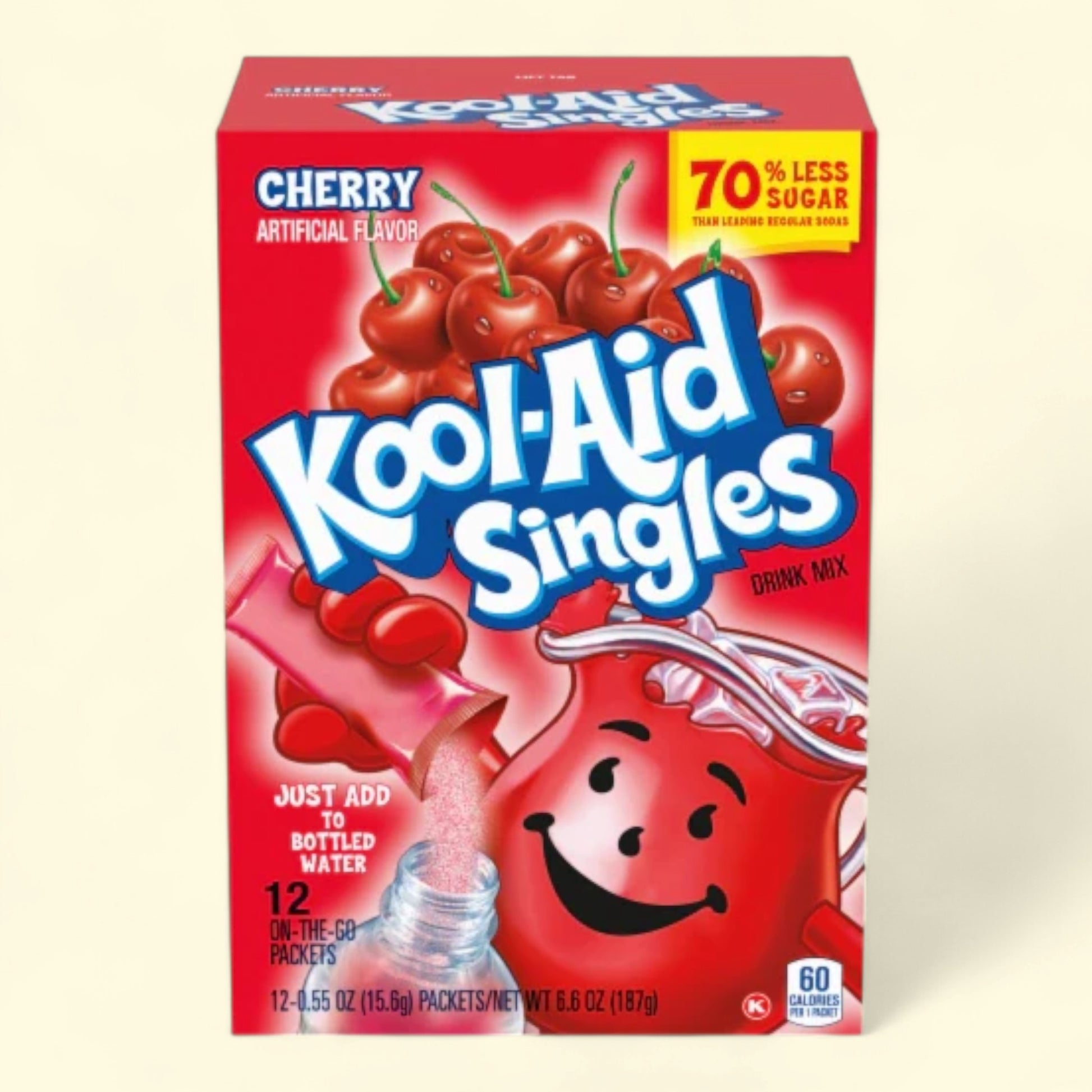 Treatspree Kool-Aid Cherry Singles drink mix packets, zero sugar, artificial cherry flavor, 12 on-the-go packets.