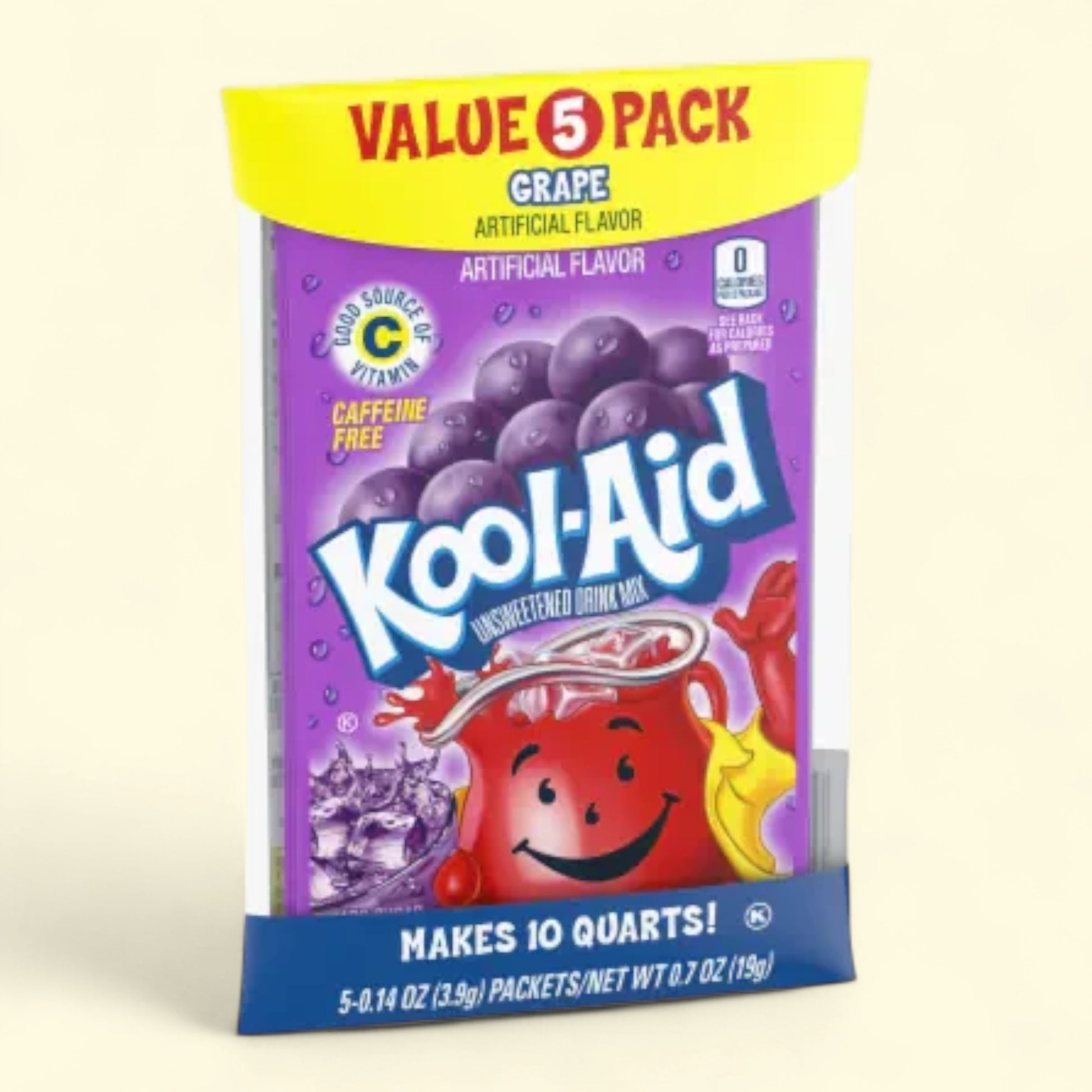 Treatspree Kool-Aid Grape Drink Mix Value Pack, 5 packets of zero sugar, caffeine-free, artificial grape flavor, good source of Vitamin C.