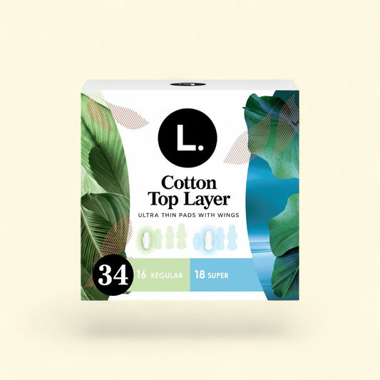 Treatspree L. Ultra Thin Pads with wings, 16 Regular & 18 Super, 34 count, cotton top layer.