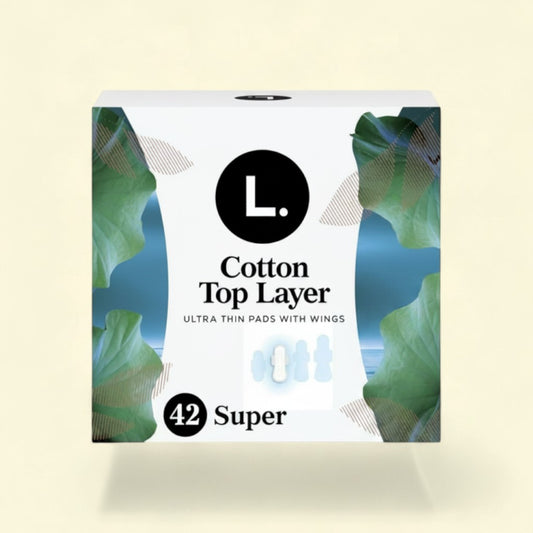 Treatspree L. Ultra Thin Pads, 42 count, super absorbency, organic cotton top layer, unscented with wings.