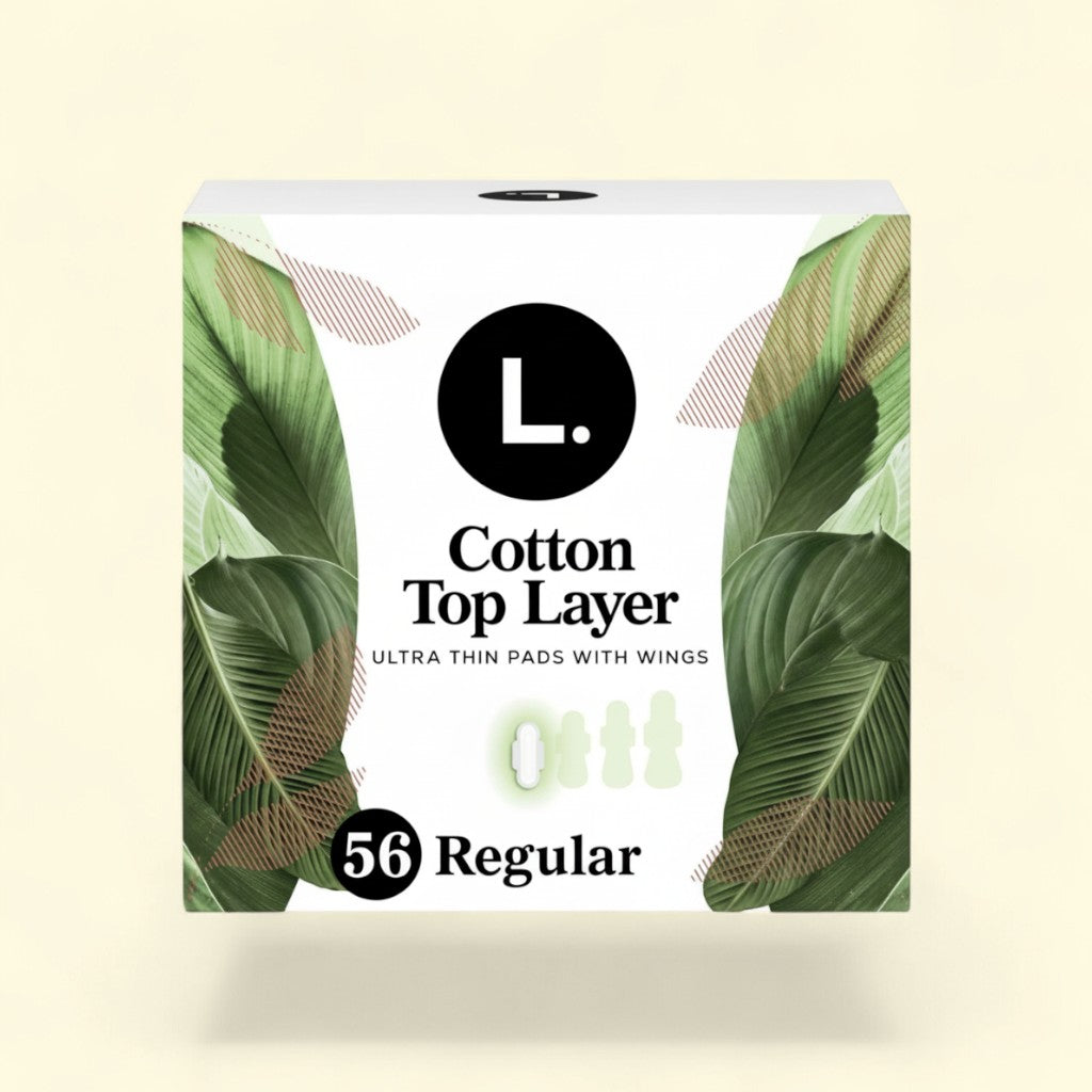 Treatspree L. Ultra Thin Pads with wings, 56 count, regular absorbency, organic cotton top layer, unscented.